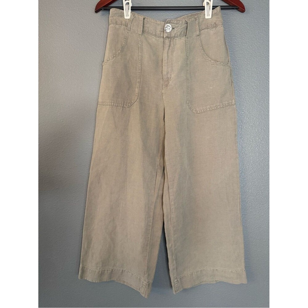 Joie Linen Lyocell Wide Leg Pants Womens US 4 Taupe Crop Elastic Back Pockets